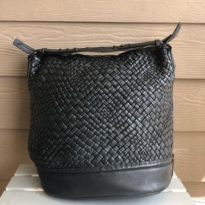FALOR Firenze Black Woven Leather Tote Purse